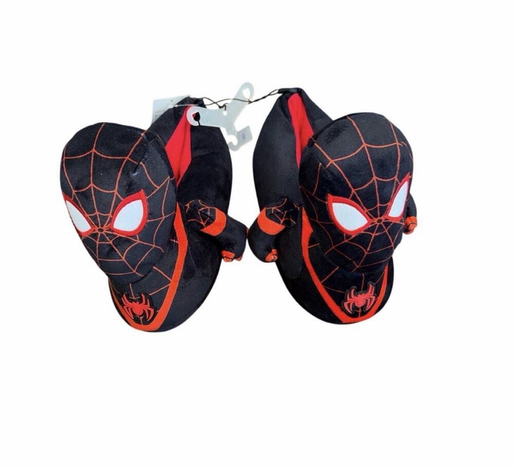 Marvel Spider-Man Miles Morales Kids Size 6 Black Plush Slippers Ground Up NWT